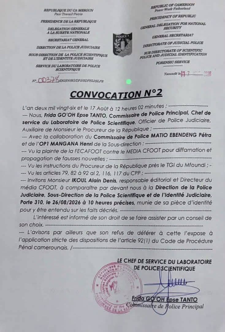 Alain Denis Ikoul convoqué par la Police judiciaire après une plainte de la FECAFOOT