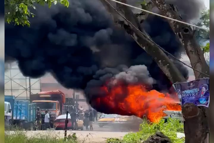 Contraband Fuel Vehicle Goes Up in Flames In Buea