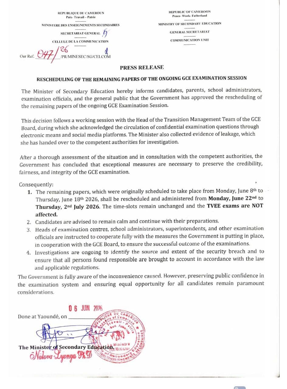 Coup de théâtre au GCE 2026 : les examens reportés après un scandale de fuite de sujets