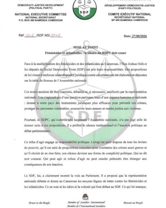 Féminicides : Joshua Osih appelle à une réponse politique face à la recrudescence des crimes