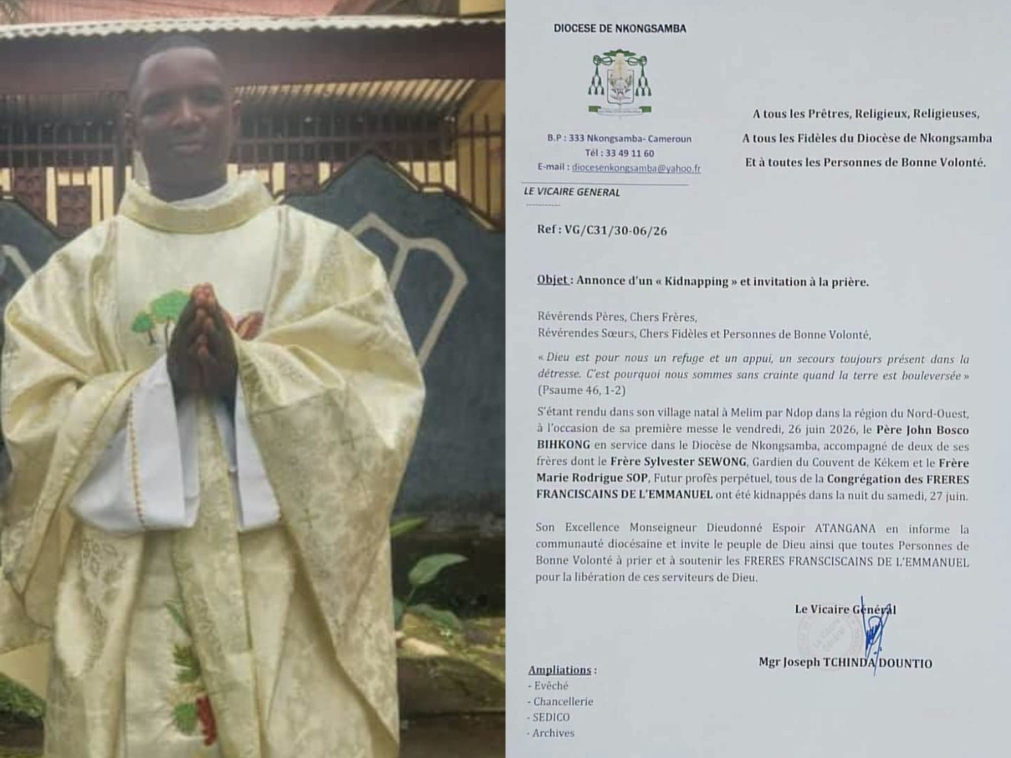 Nord-Ouest : libération des prêtres kidnappés du diocèse de Nkongsamba