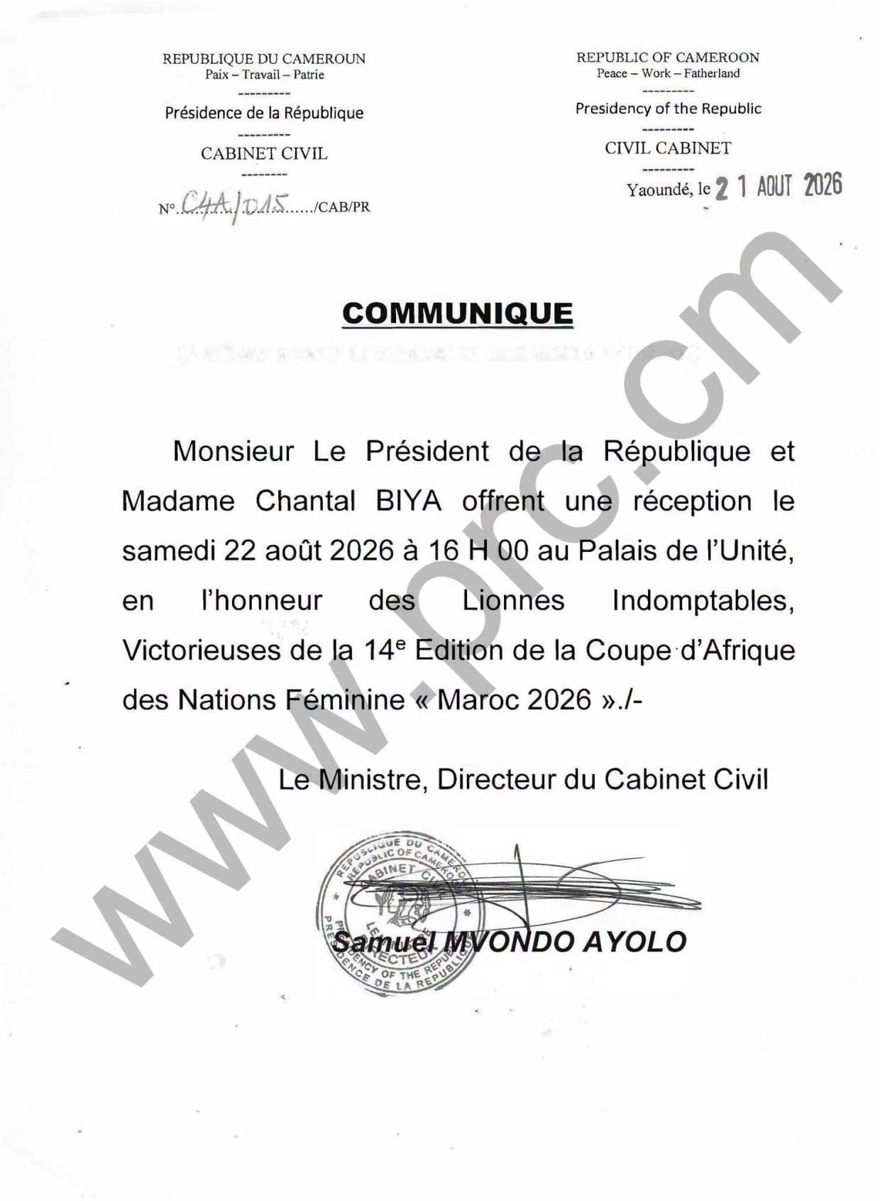 Réception des Lionnes au palais : voici le programme officiel